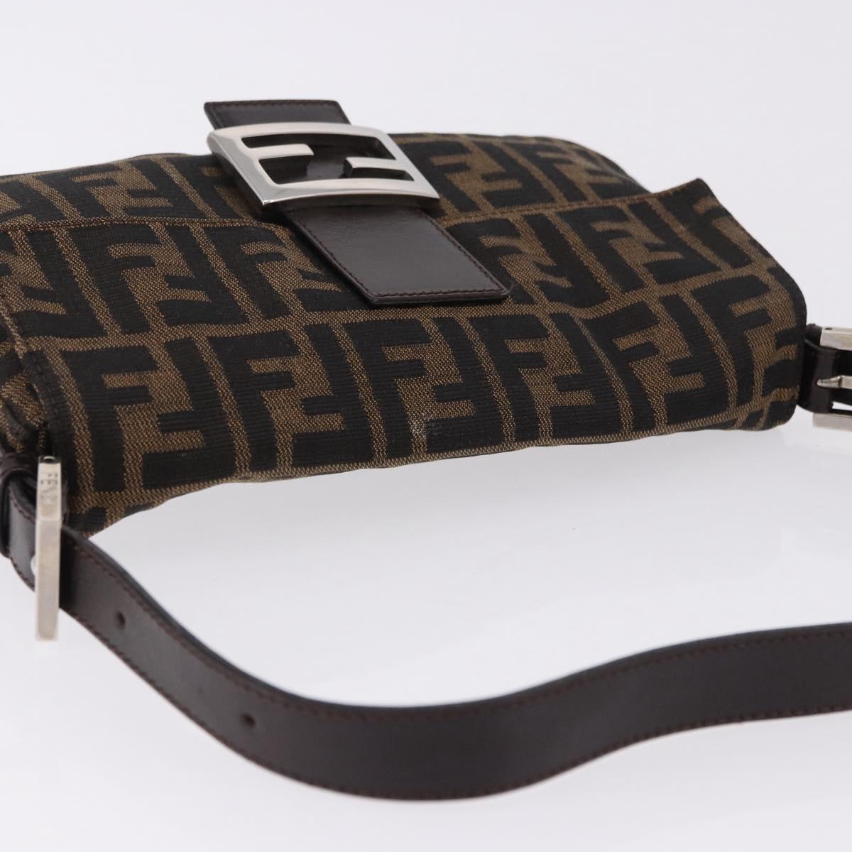 FENDI Zucca Canvas Mamma Baguette Shoulder Bag Brown Silver Auth BA14206SAV