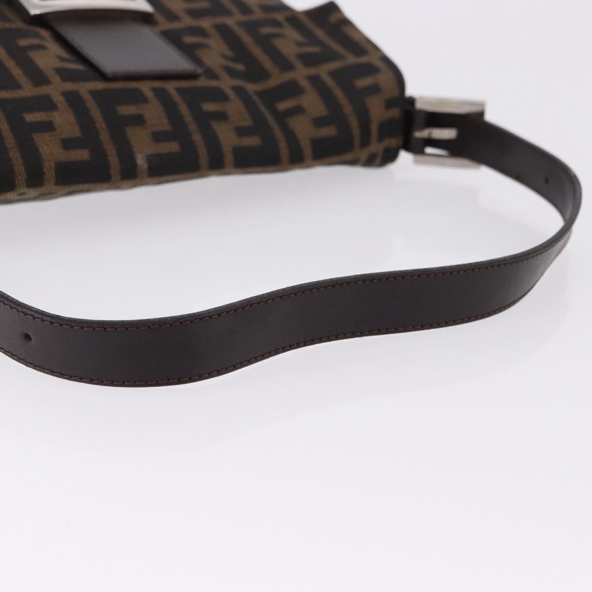 FENDI Zucca Canvas Mamma Baguette Shoulder Bag Brown Silver Auth BA14206SAV