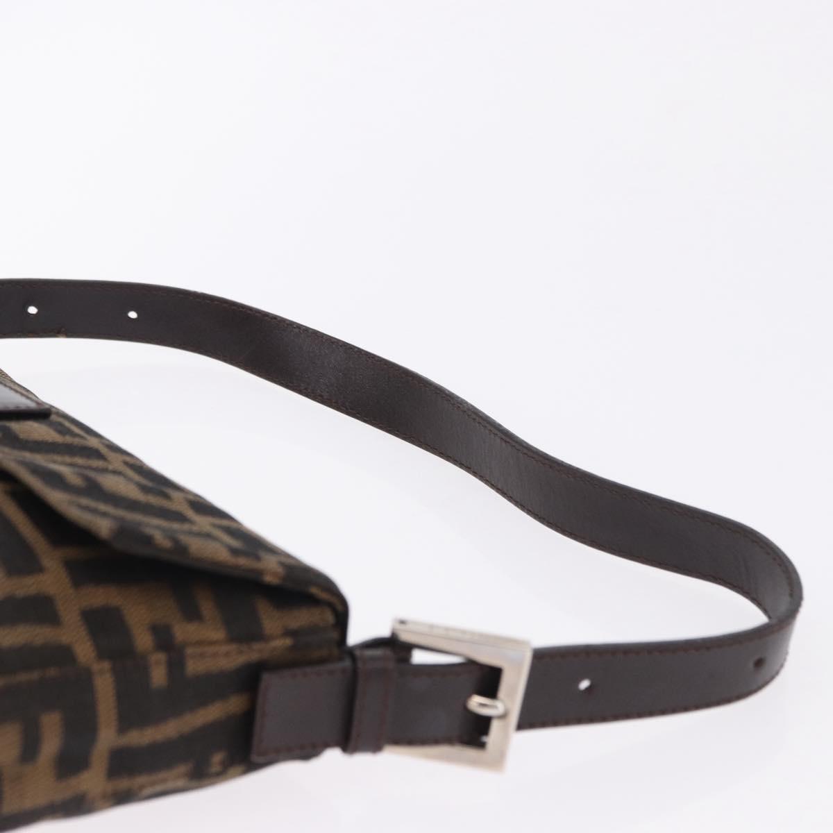 FENDI Zucca Canvas Mamma Baguette Shoulder Bag Brown Silver Auth BA14206SAV