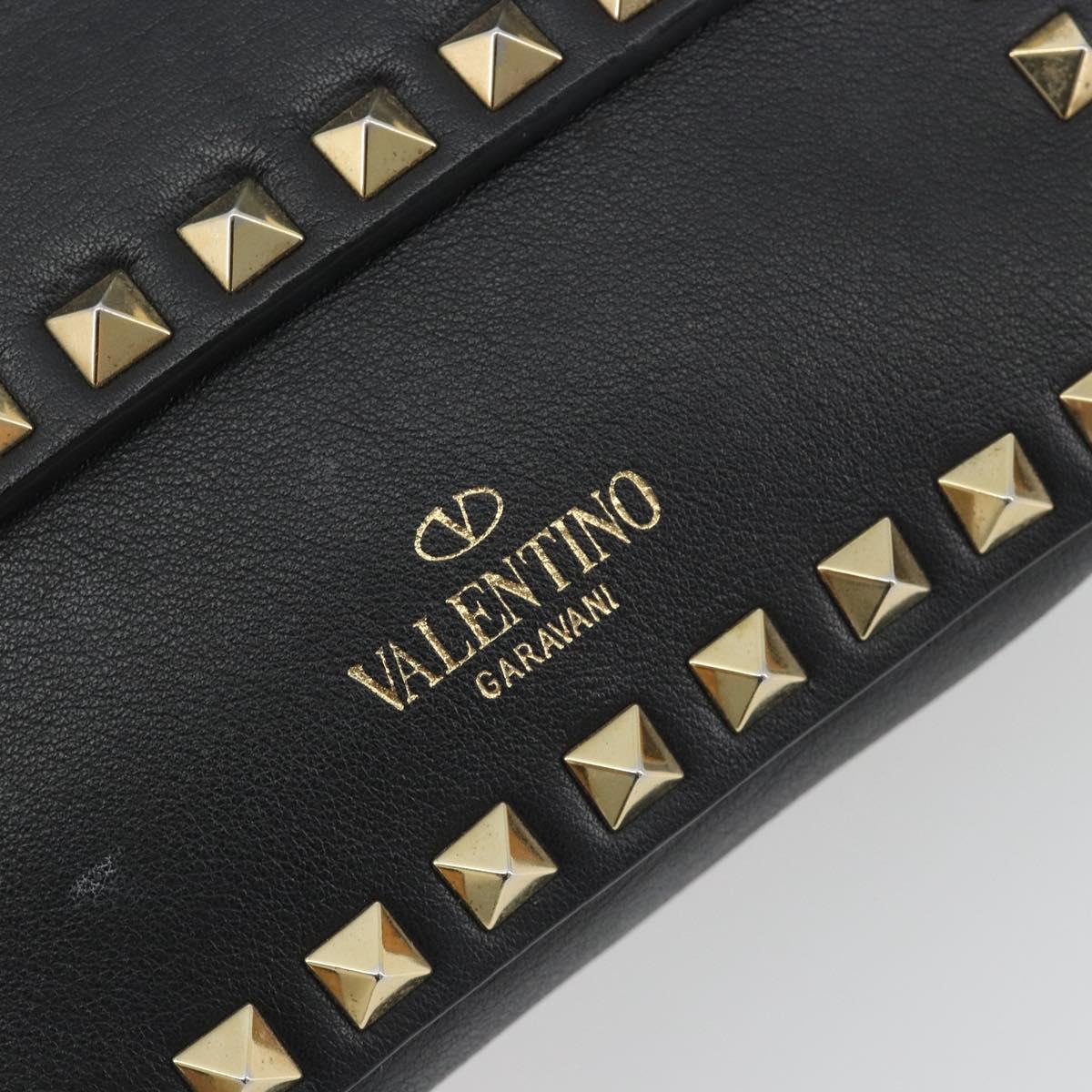 VALENTINO Studs Chain Shoulder Bag Leather Black Gold Auth BA14207A