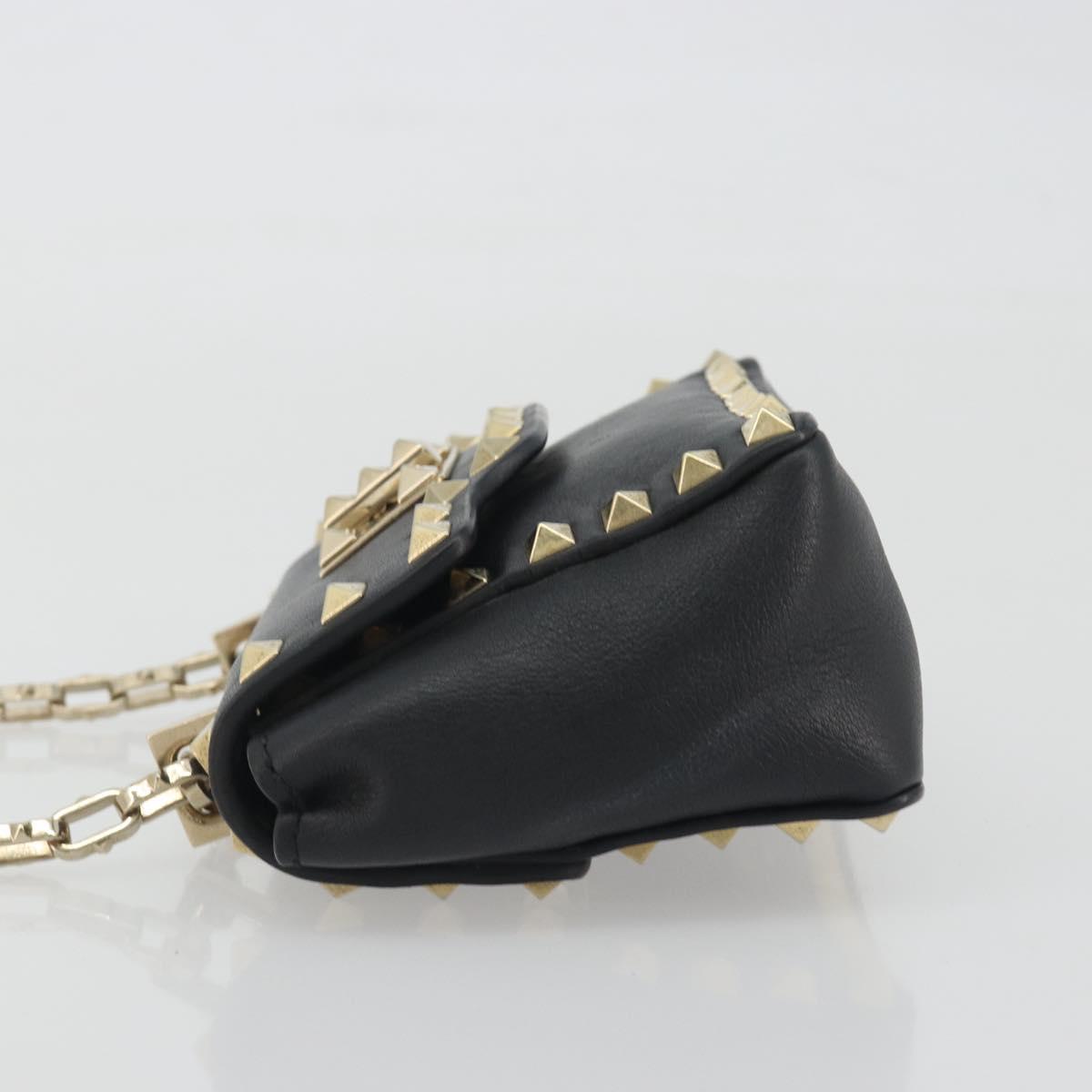 VALENTINO Studs Chain Shoulder Bag Leather Black Gold Auth BA14207A