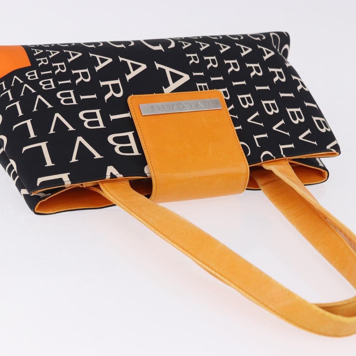 BVLGARI Logo Mania Tote Bag Nylon Black Orange Auth BA14208
