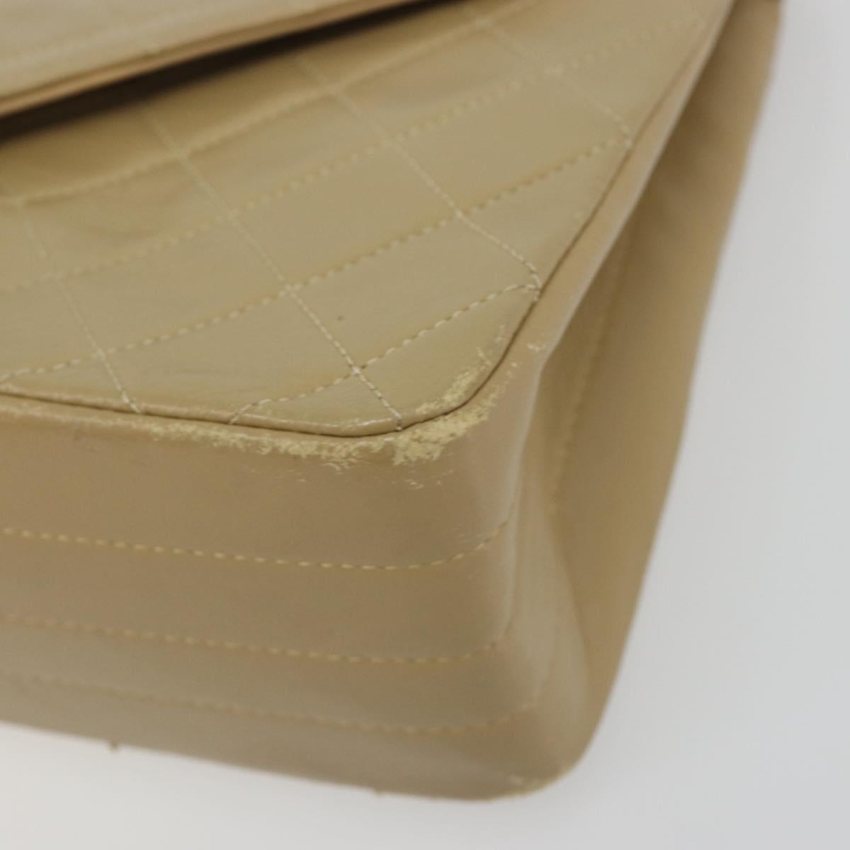 CHANEL Matelasse Chain Shoulder Bag Lamb Skin Beige Gold CC Auth BA14209A