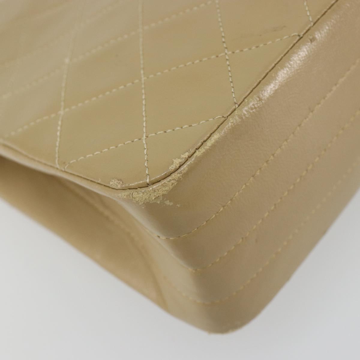 CHANEL Matelasse Chain Shoulder Bag Lamb Skin Beige Gold CC Auth BA14209A