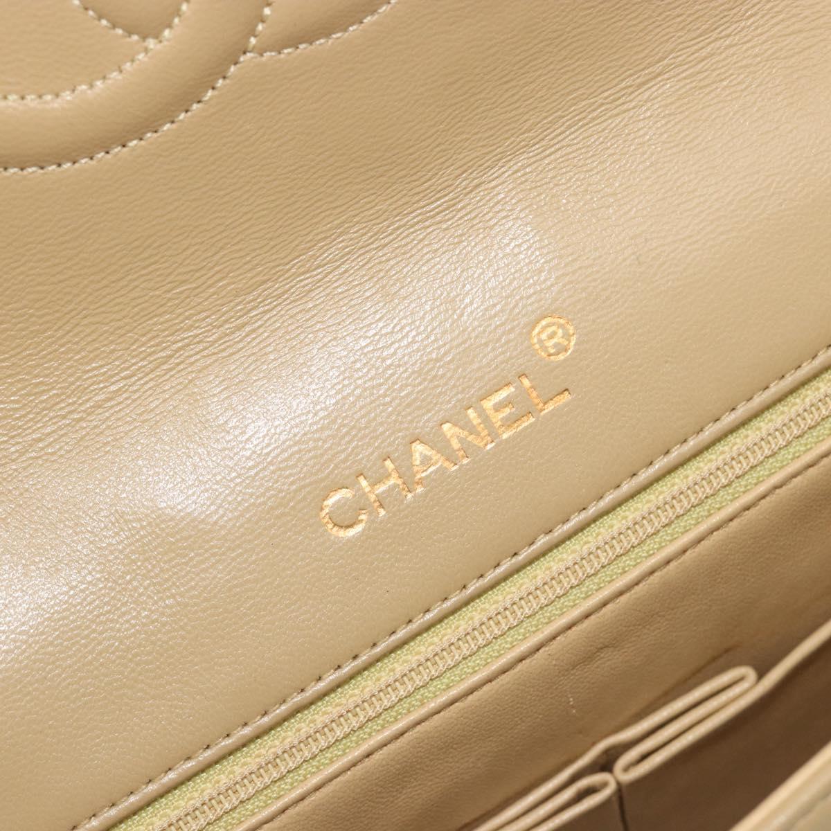 CHANEL Matelasse Chain Shoulder Bag Lamb Skin Beige Gold CC Auth BA14209A