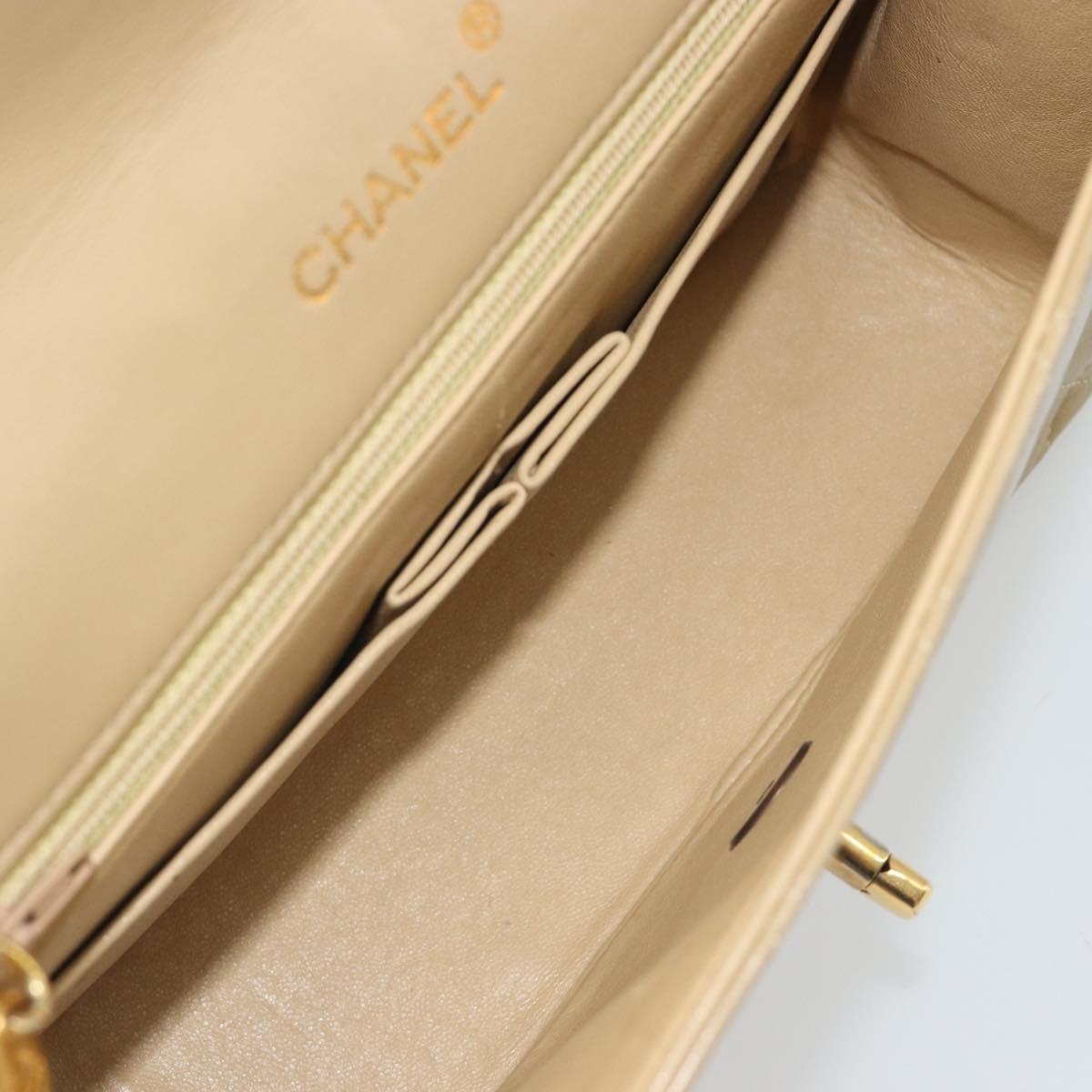 CHANEL Matelasse Chain Shoulder Bag Lamb Skin Beige Gold CC Auth BA14209A