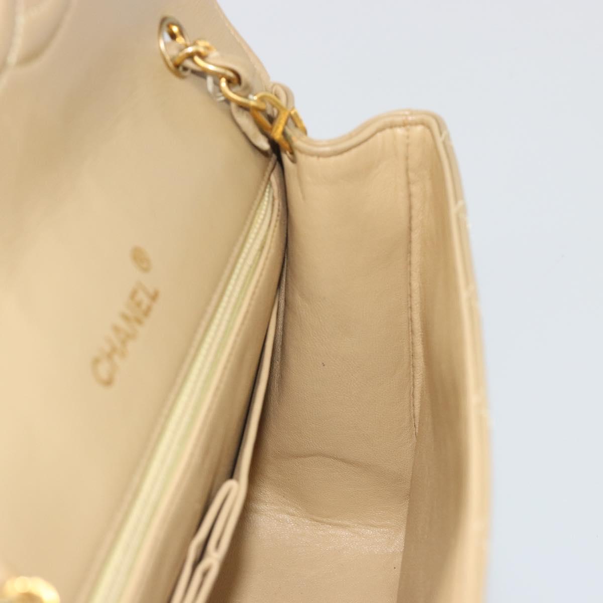 CHANEL Matelasse Chain Shoulder Bag Lamb Skin Beige Gold CC Auth BA14209A