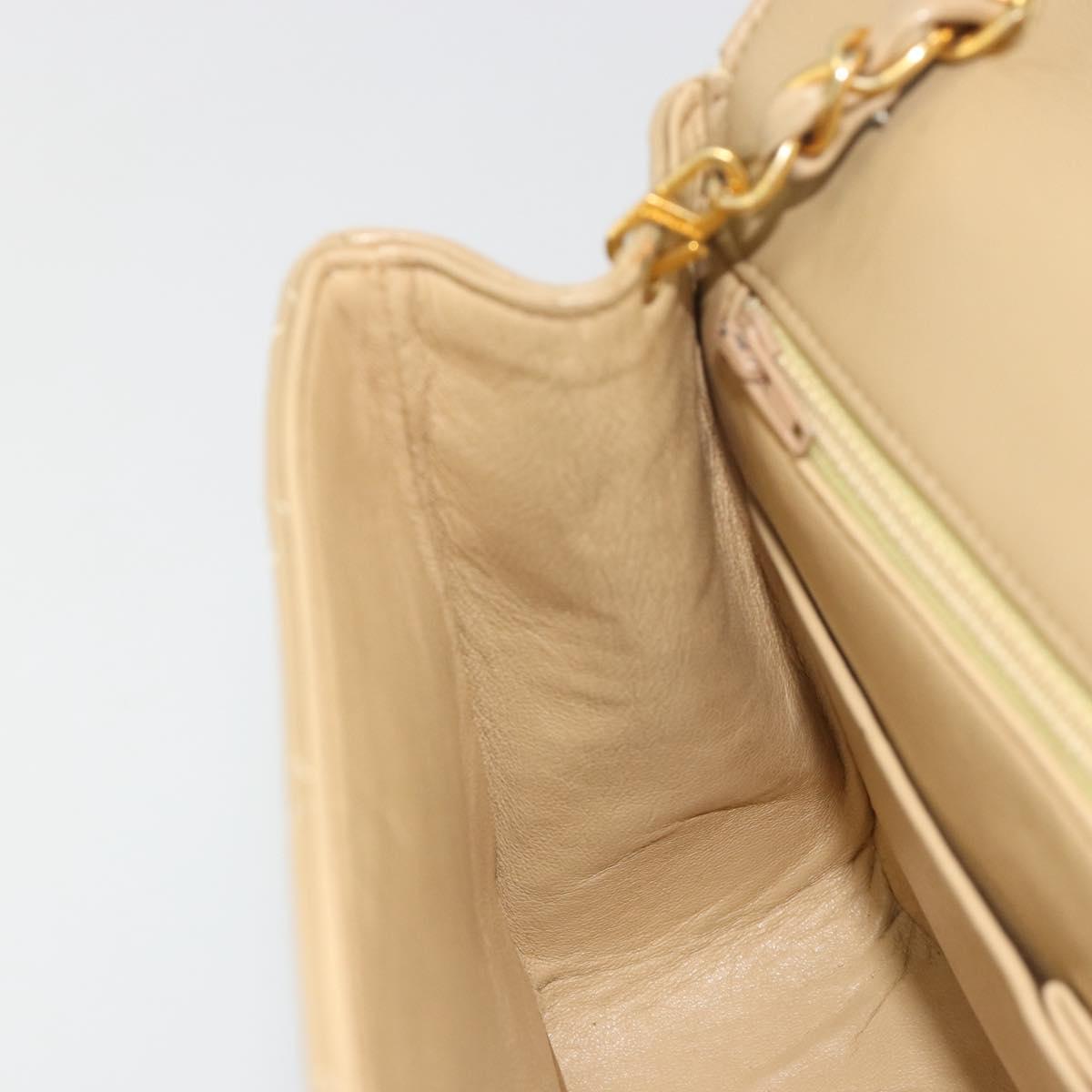 CHANEL Matelasse Chain Shoulder Bag Lamb Skin Beige Gold CC Auth BA14209A