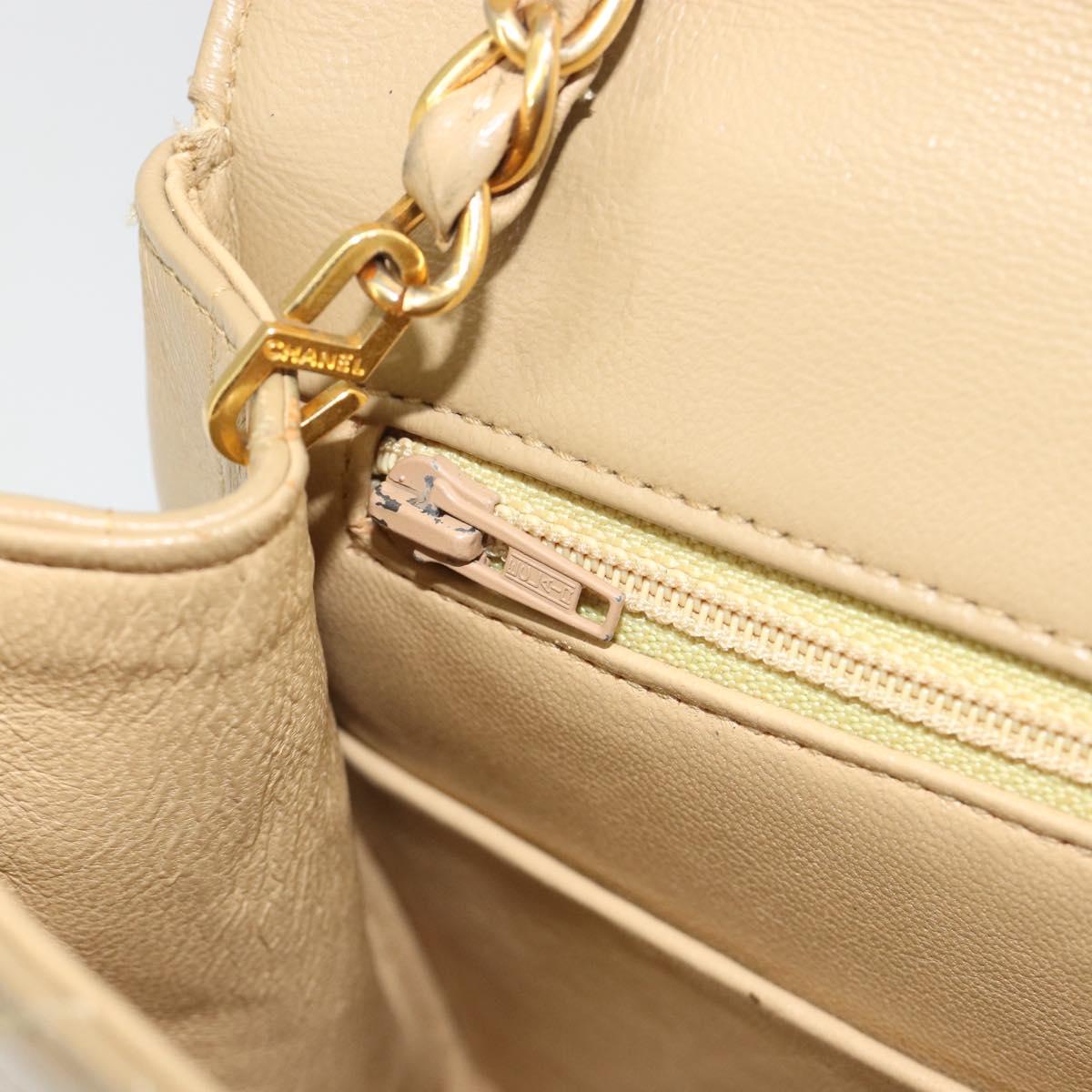 CHANEL Matelasse Chain Shoulder Bag Lamb Skin Beige Gold CC Auth BA14209A