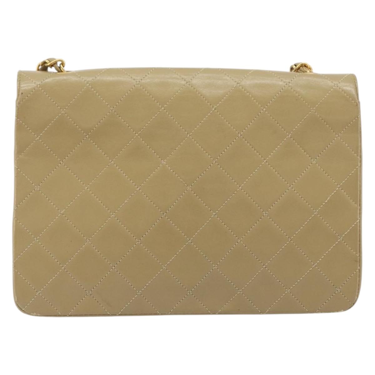 CHANEL Matelasse Chain Shoulder Bag Lamb Skin Beige Gold CC Auth BA14209A