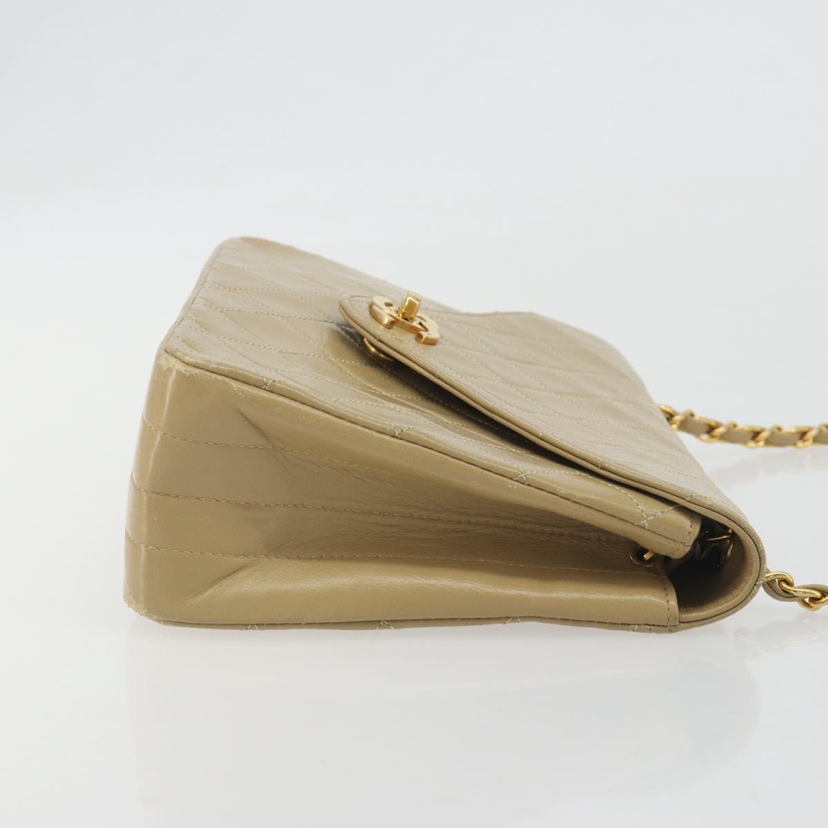 CHANEL Matelasse Chain Shoulder Bag Lamb Skin Beige Gold CC Auth BA14209A