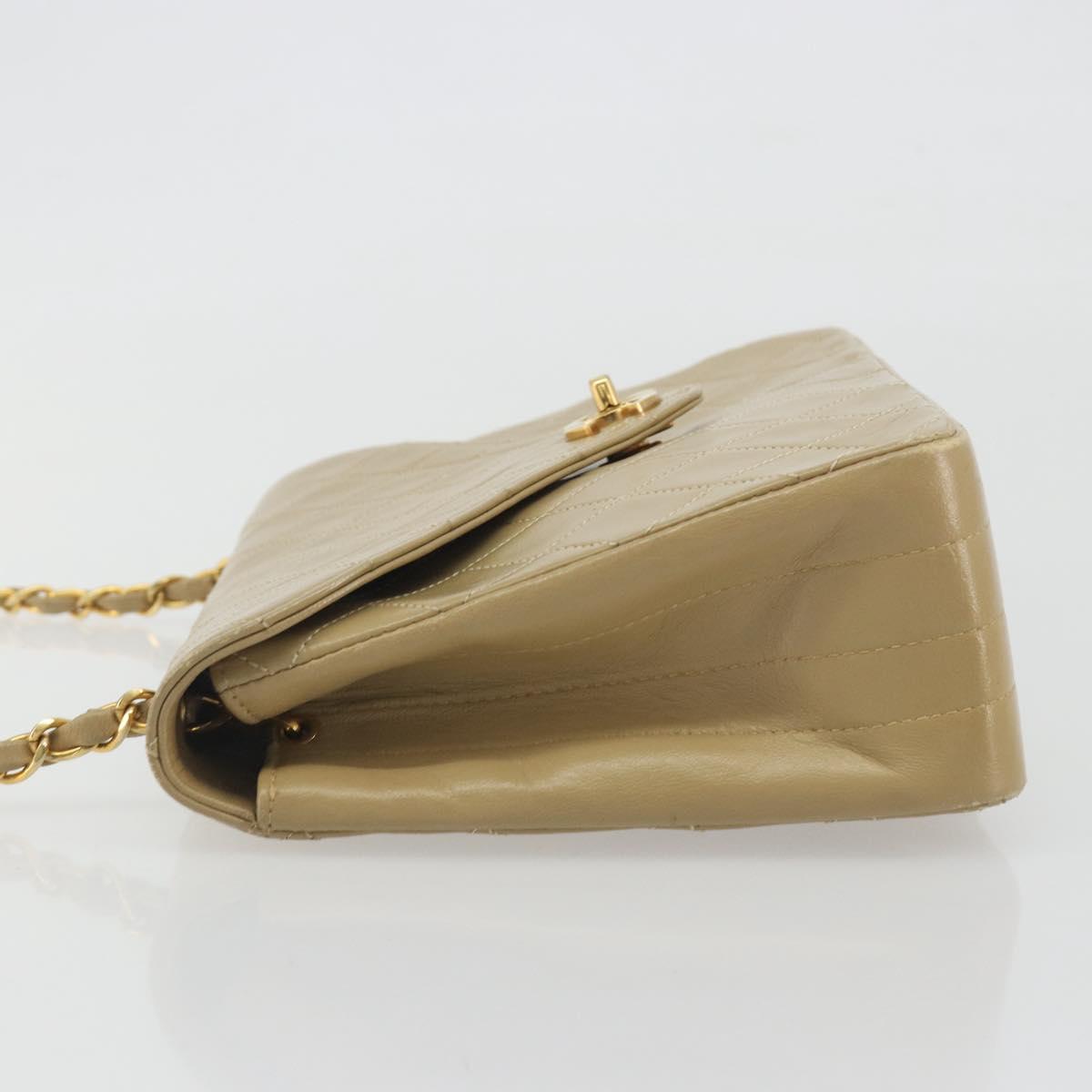 CHANEL Matelasse Chain Shoulder Bag Lamb Skin Beige Gold CC Auth BA14209A