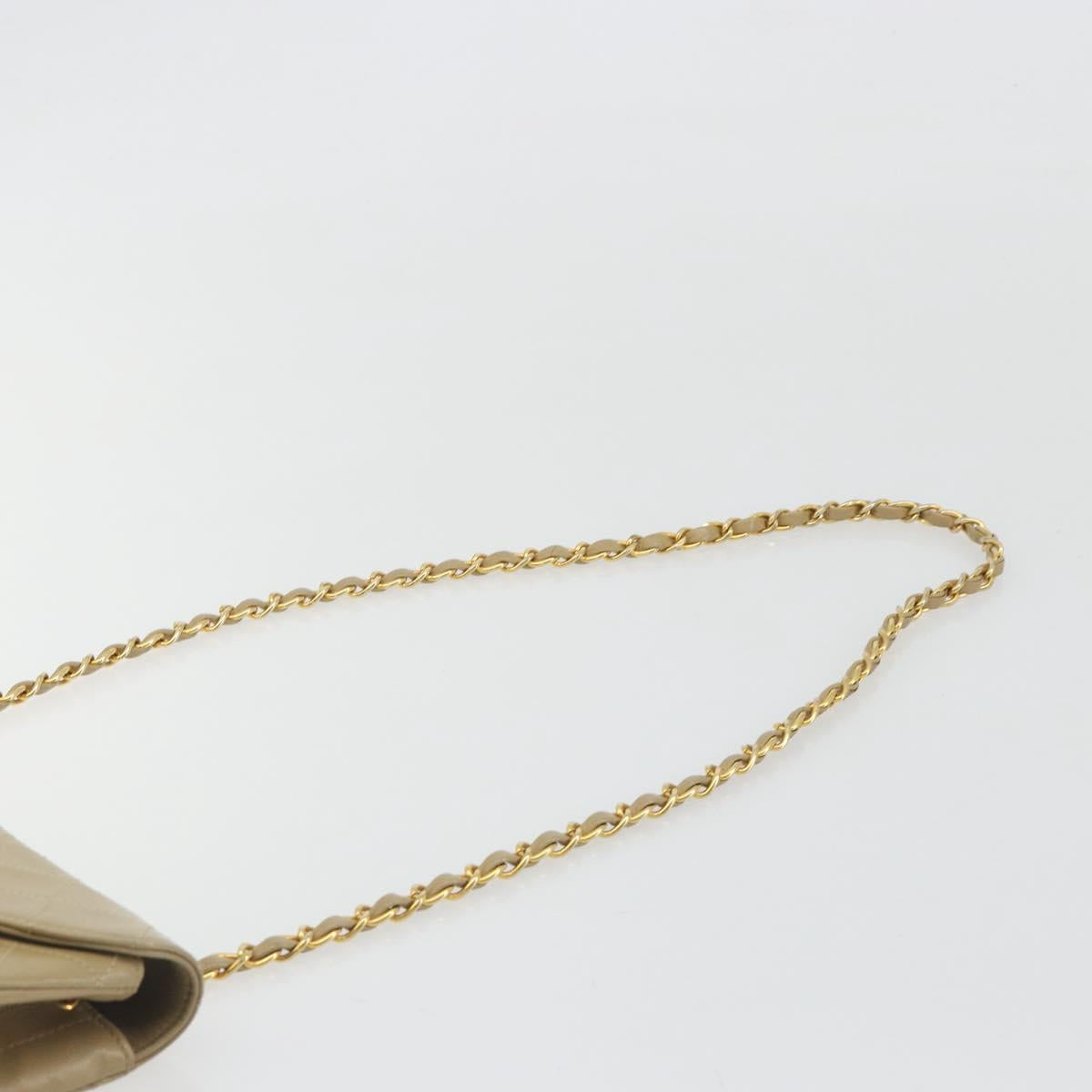 CHANEL Matelasse Chain Shoulder Bag Lamb Skin Beige Gold CC Auth BA14209A