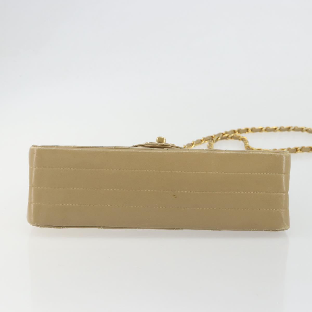 CHANEL Matelasse Chain Shoulder Bag Lamb Skin Beige Gold CC Auth BA14209A