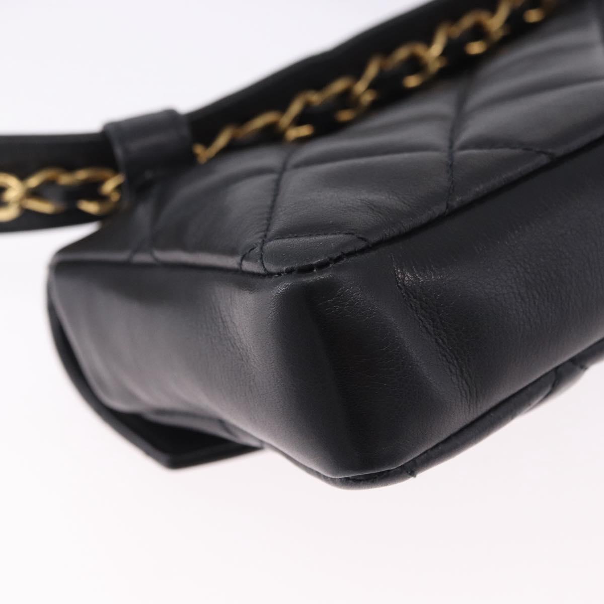 CHANEL Matelasse Waist Bag Lamb Skin Black Gold CC Auth BA14210