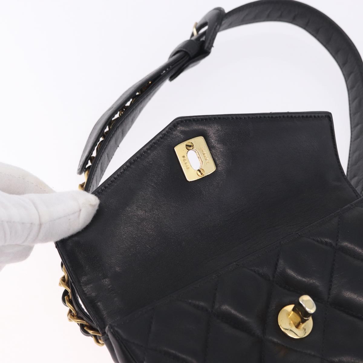 CHANEL Matelasse Waist Bag Lamb Skin Black Gold CC Auth BA14210
