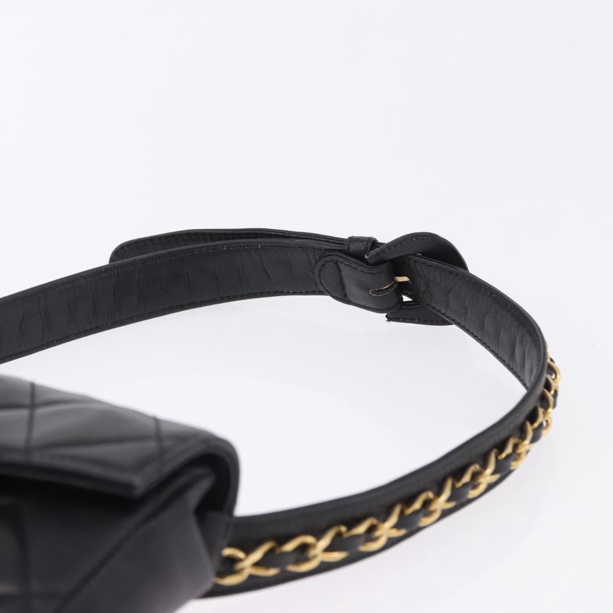 CHANEL Matelasse Waist Bag Lamb Skin Black Gold CC Auth BA14210