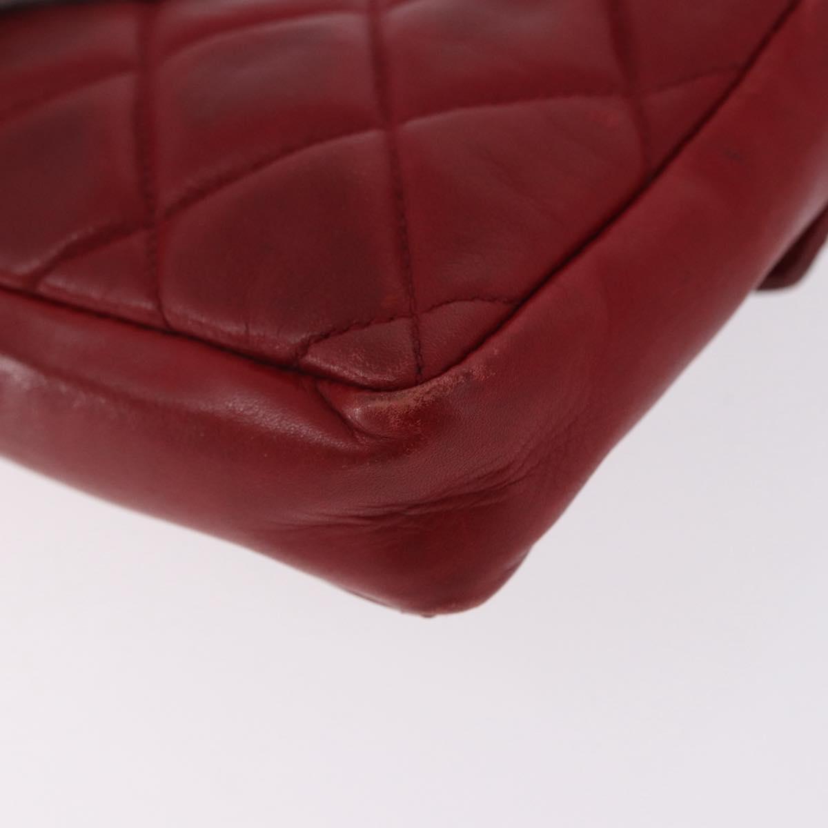 CHANEL Matelasse Waist Bag Lamb Skin Red Gold CC Auth BA14212