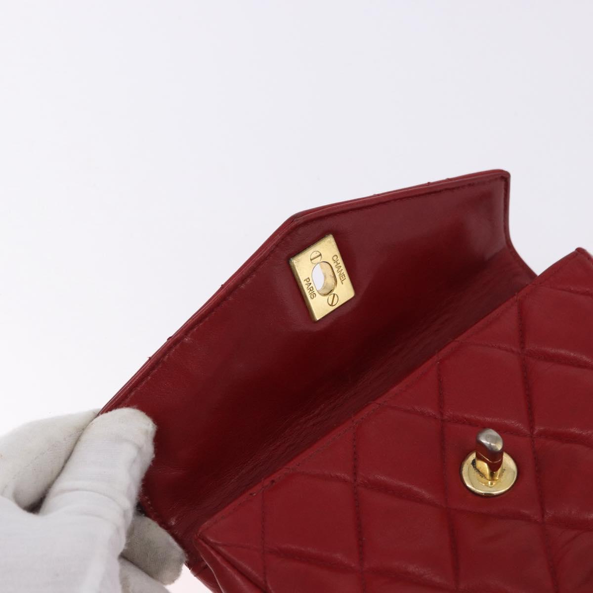CHANEL Matelasse Waist Bag Lamb Skin Red Gold CC Auth BA14212