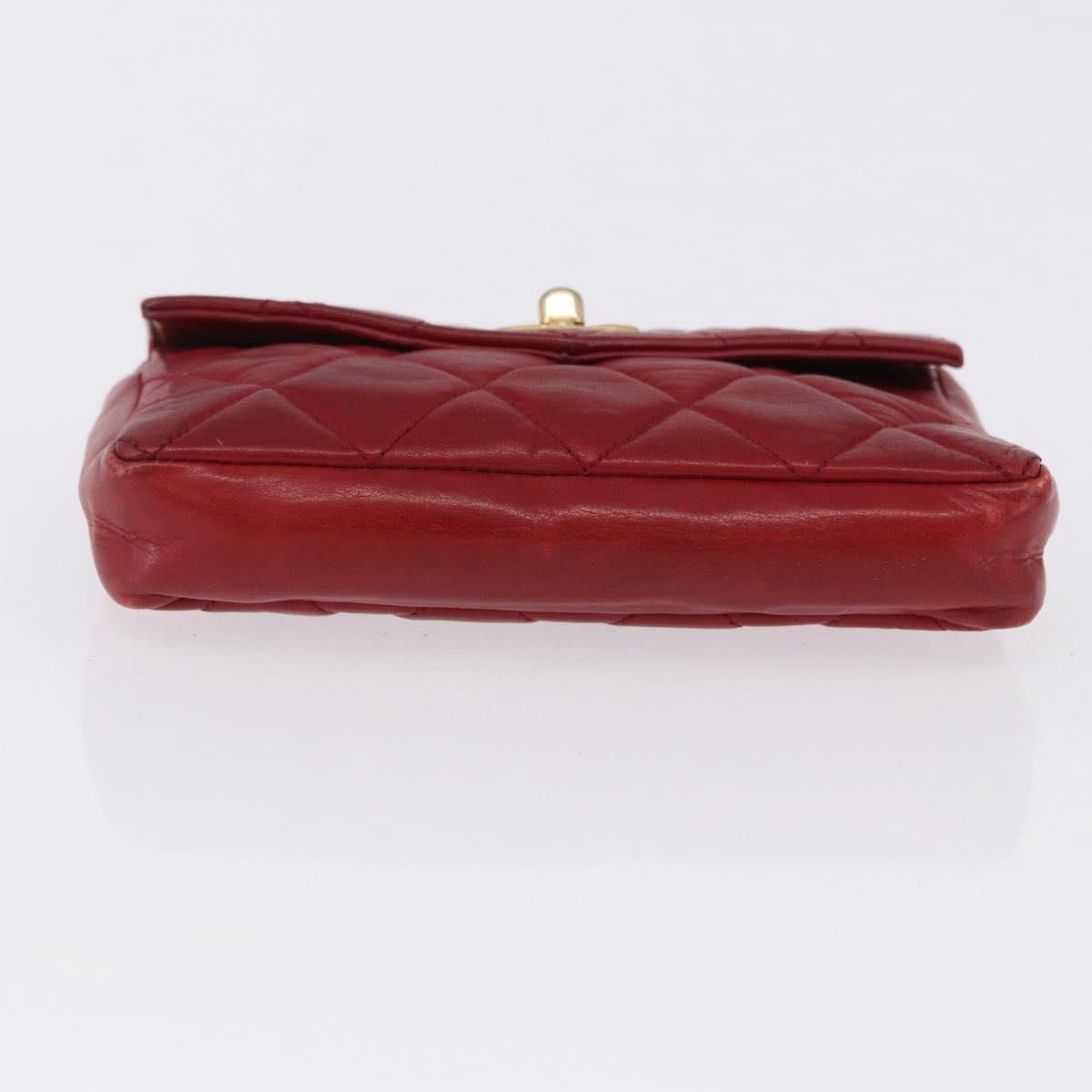 CHANEL Matelasse Waist Bag Lamb Skin Red Gold CC Auth BA14212