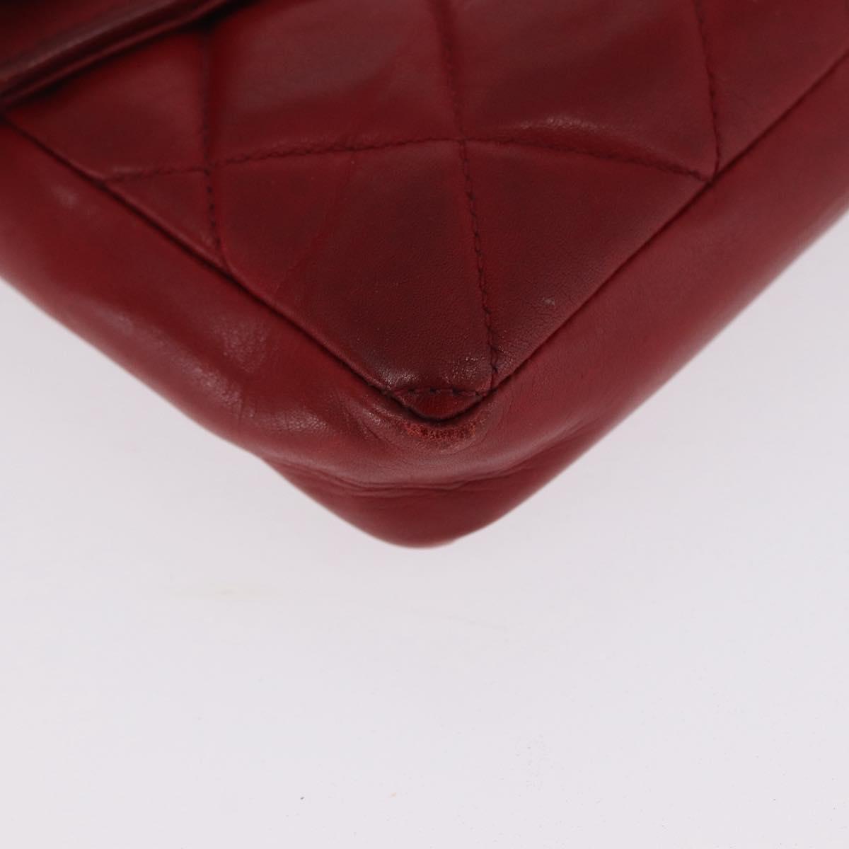 CHANEL Matelasse Waist Bag Lamb Skin Red Gold CC Auth BA14212