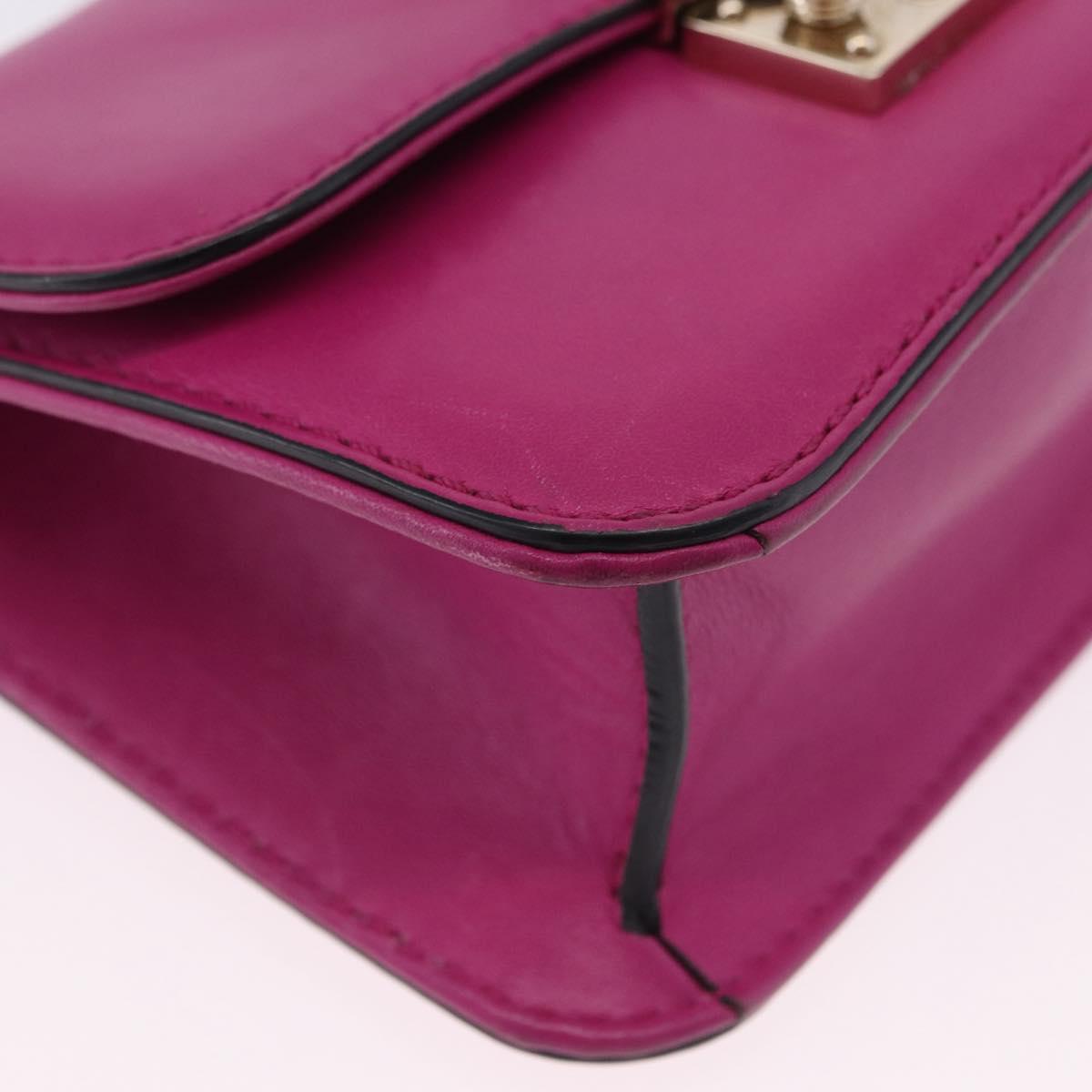 VALENTINO Studs Chain Shoulder Bag Leather Pink Gold Auth BA14213A