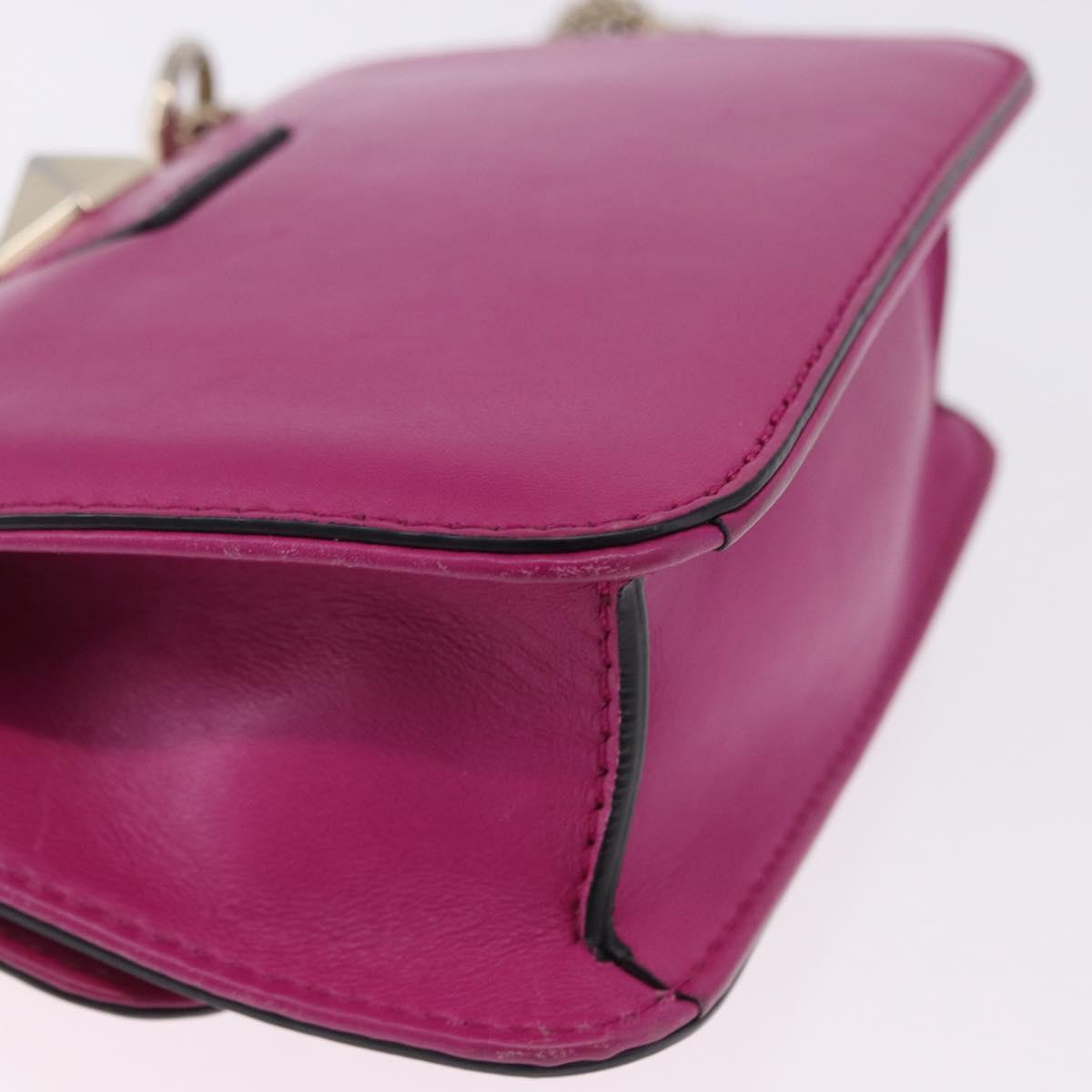 VALENTINO Studs Chain Shoulder Bag Leather Pink Gold Auth BA14213A