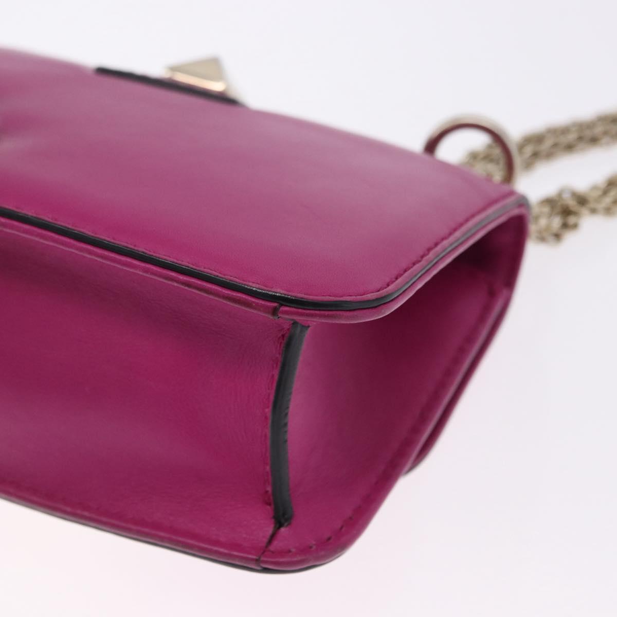 VALENTINO Studs Chain Shoulder Bag Leather Pink Gold Auth BA14213A