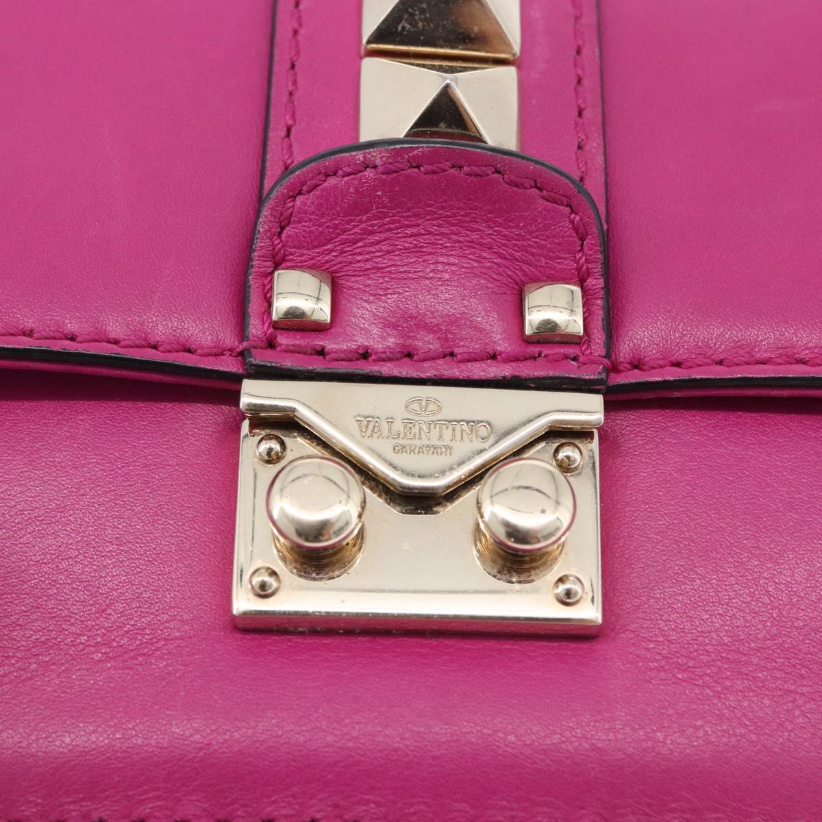 VALENTINO Studs Chain Shoulder Bag Leather Pink Gold Auth BA14213A