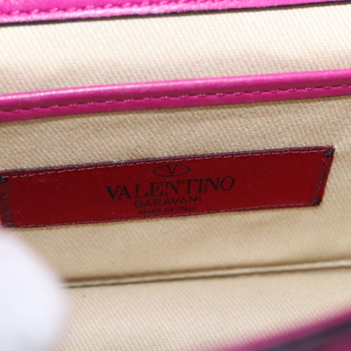 VALENTINO Studs Chain Shoulder Bag Leather Pink Gold Auth BA14213A