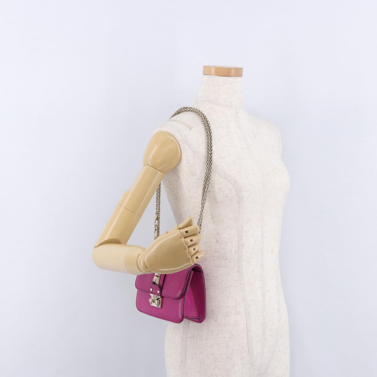 VALENTINO Studs Chain Shoulder Bag Leather Pink Gold Auth BA14213A