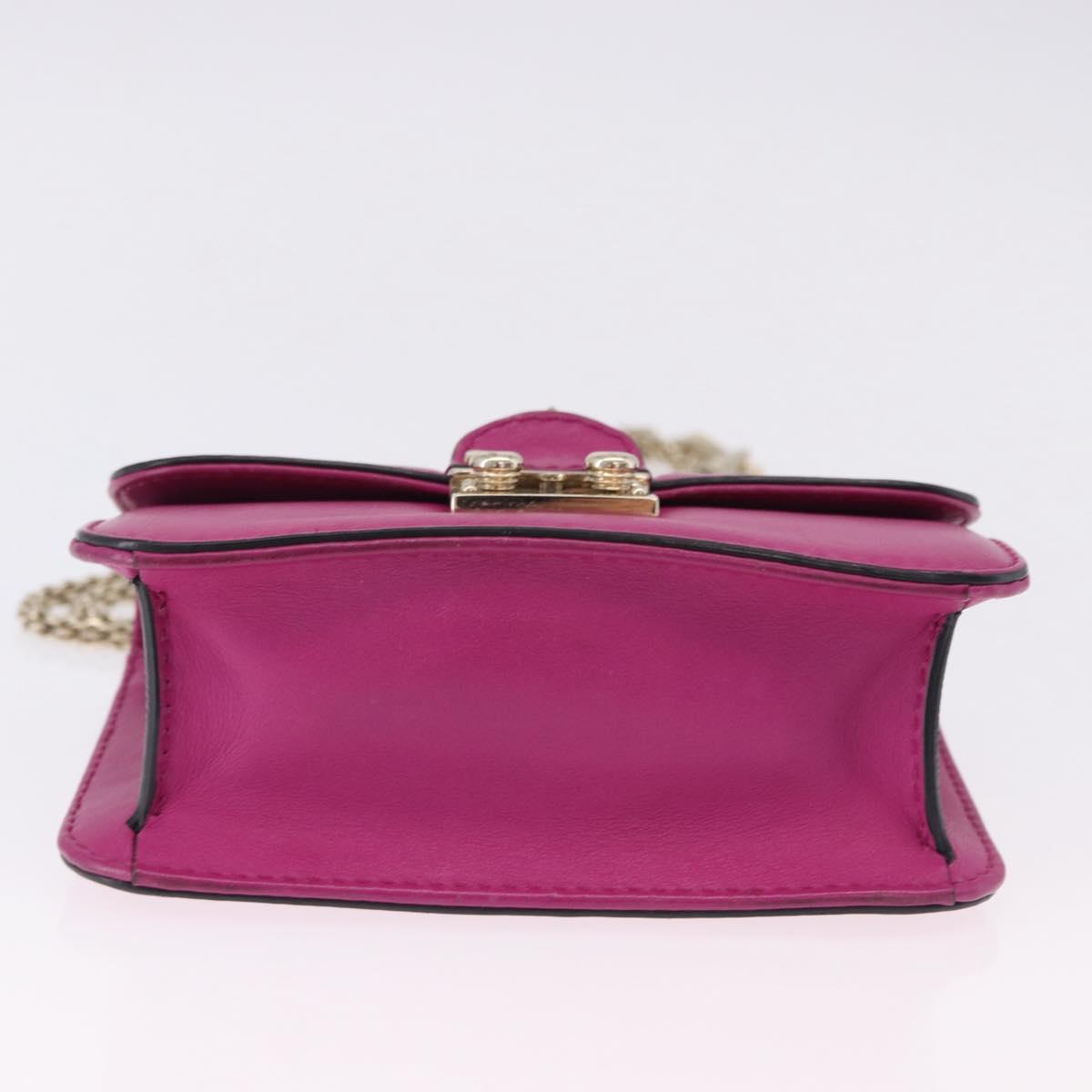 VALENTINO Studs Chain Shoulder Bag Leather Pink Gold Auth BA14213A