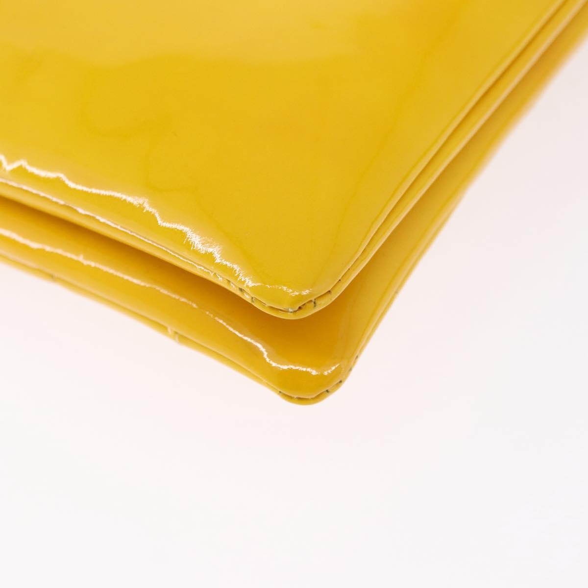 CHANEL Choco Bar line Chain Bag Patent Leather Yellow Silver CC Auth BA14214V