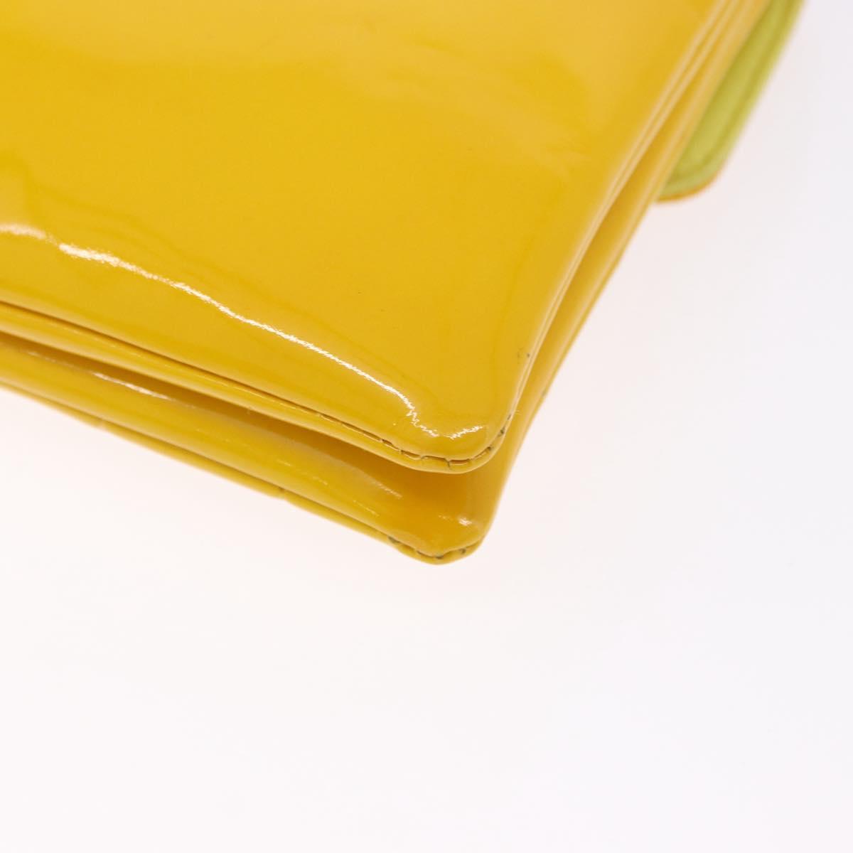 CHANEL Choco Bar line Chain Bag Patent Leather Yellow Silver CC Auth BA14214V