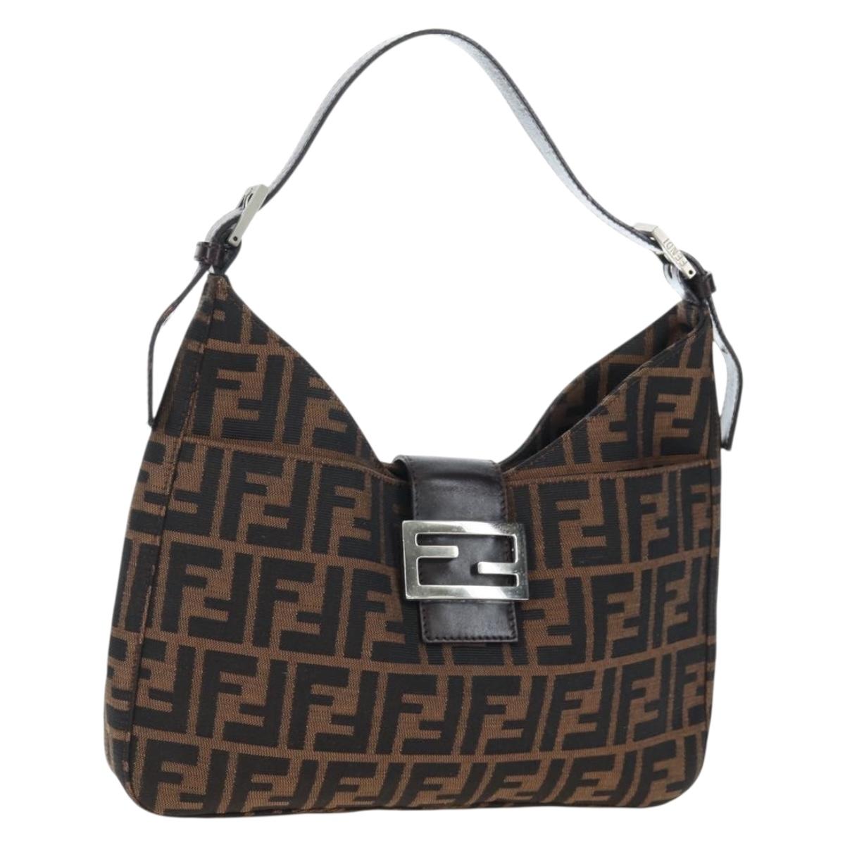 FENDI Zucca Canvas Mamma Baguette Shoulder Bag Brown Black Auth BA14215V