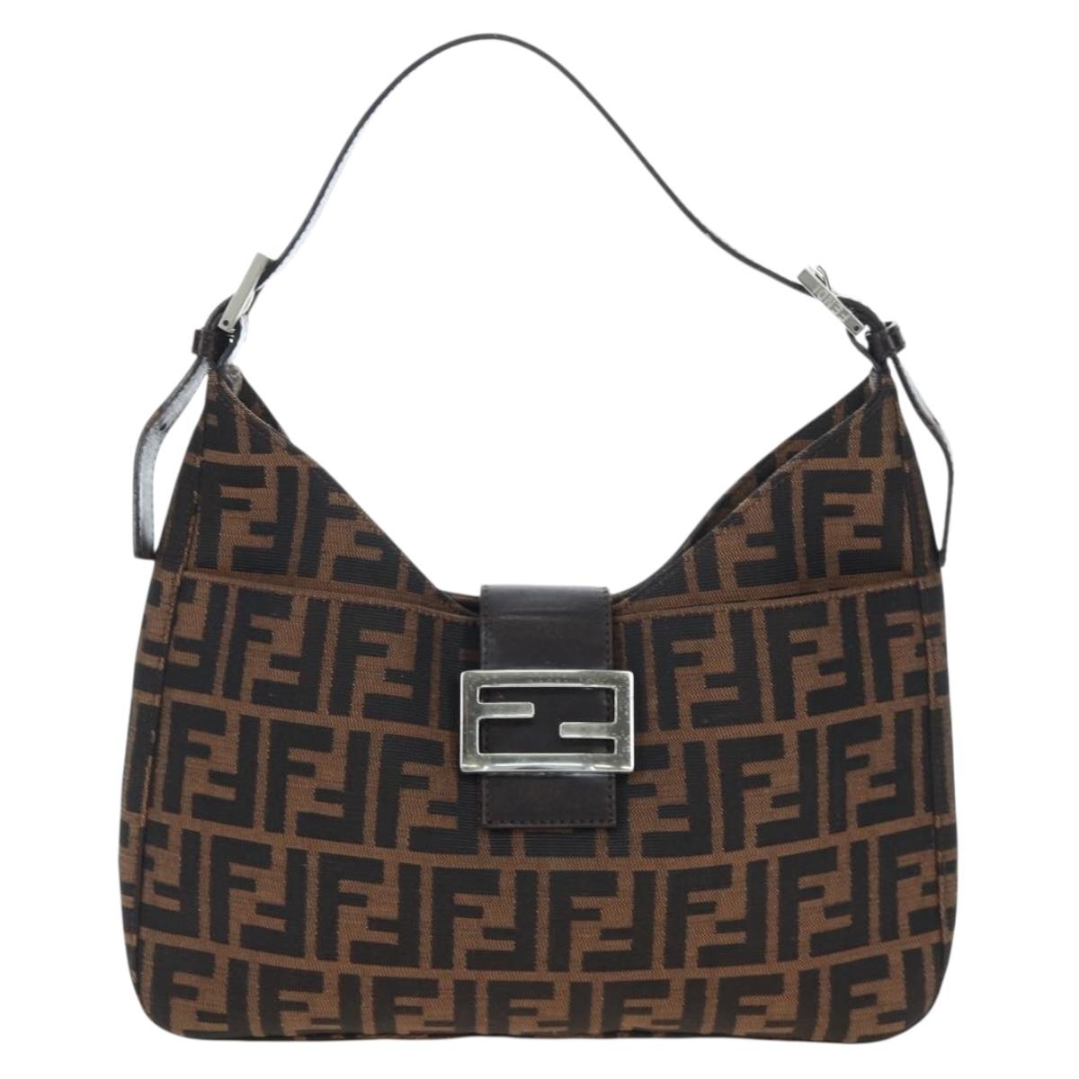 FENDI Zucca Canvas Mamma Baguette Shoulder Bag Brown Black Auth BA14215V