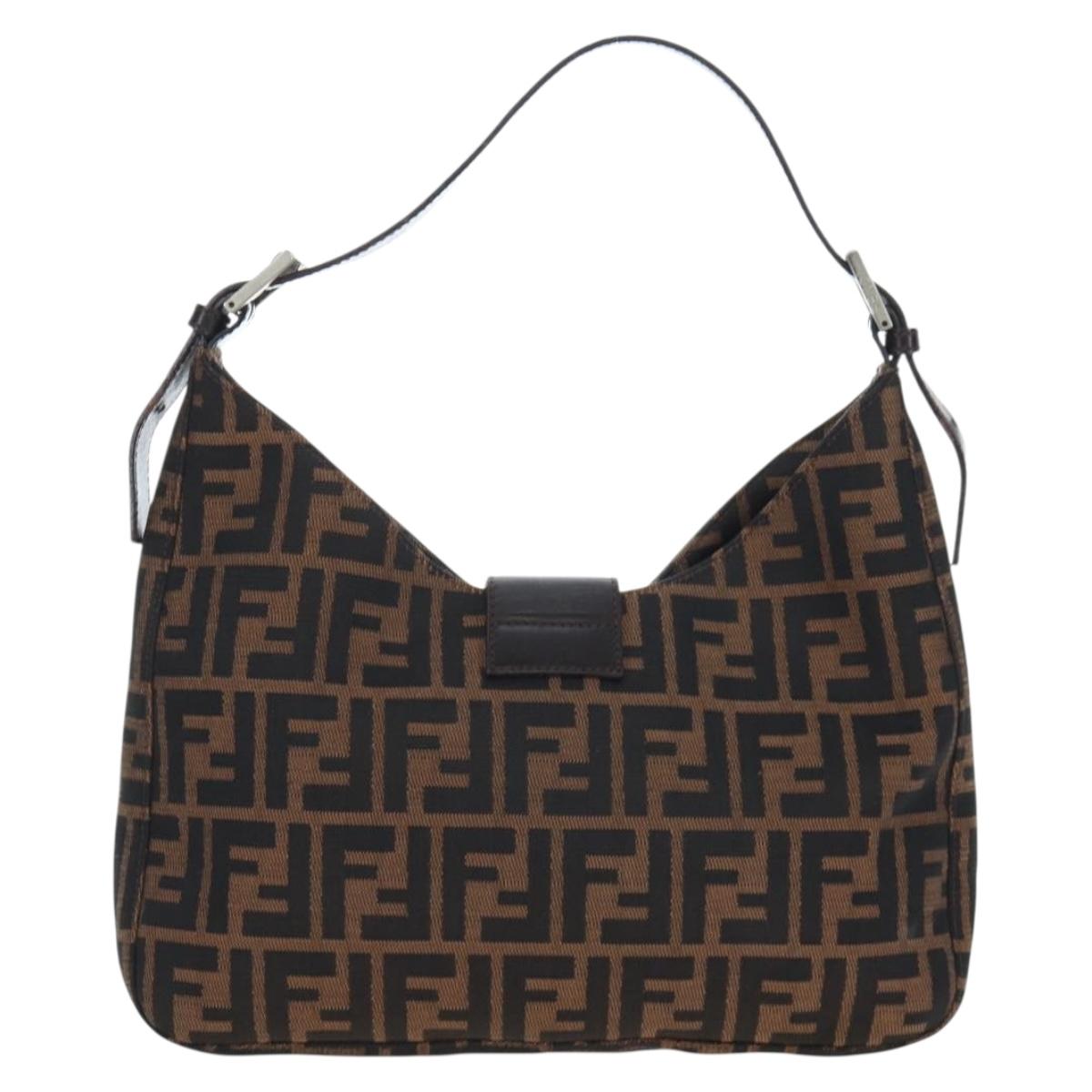 FENDI Zucca Canvas Mamma Baguette Shoulder Bag Brown Black Auth BA14215V