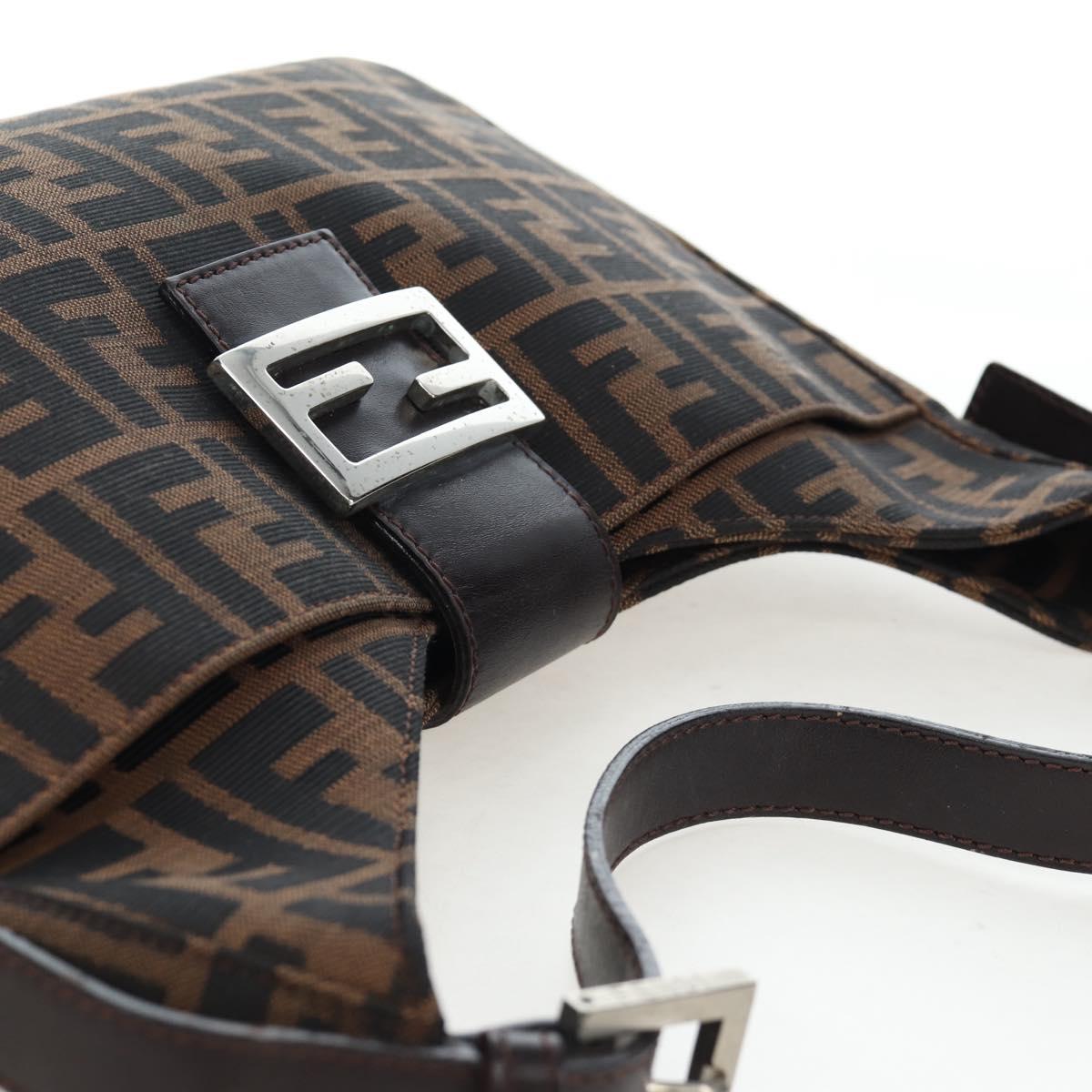 FENDI Zucca Canvas Mamma Baguette Shoulder Bag Brown Black Auth BA14215V