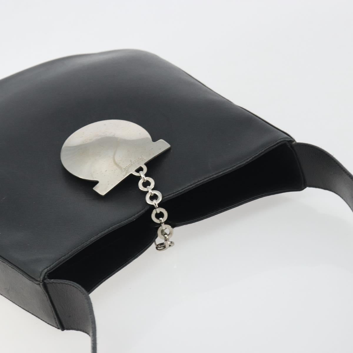 Salvatore Ferragamo Gancini Shoulder Bag Leather Black Silver Auth BA14216