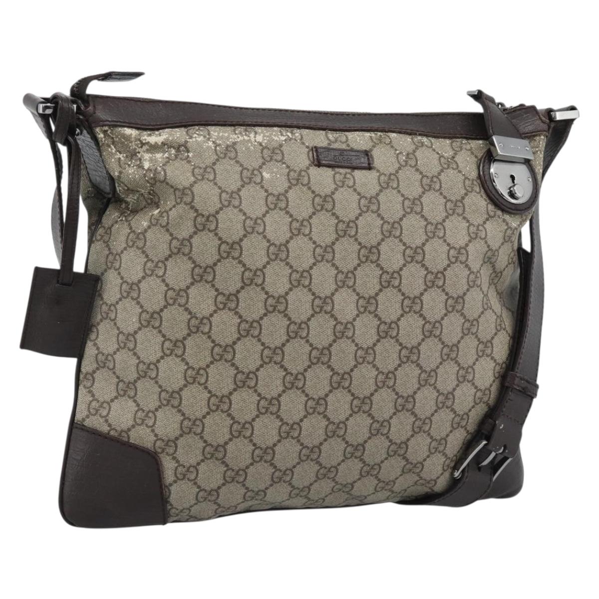 GUCCI GG Supreme Shoulder Bag PVC Beige Silver 148476 Auth BA14217