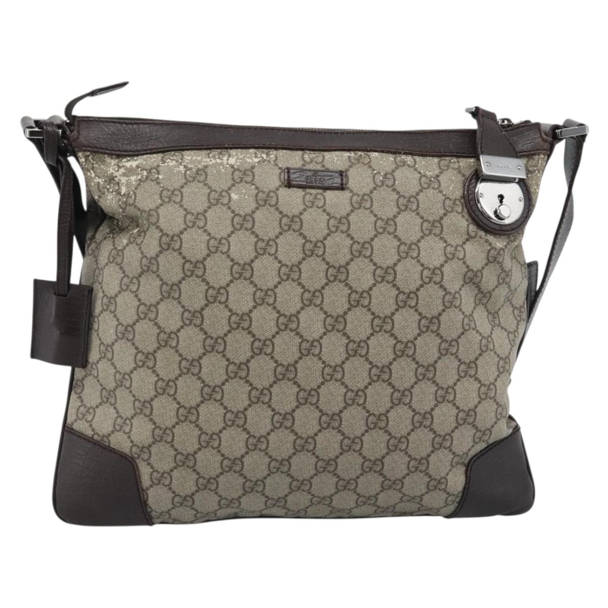 GUCCI GG Supreme Shoulder Bag PVC Beige Silver 148476 Auth BA14217