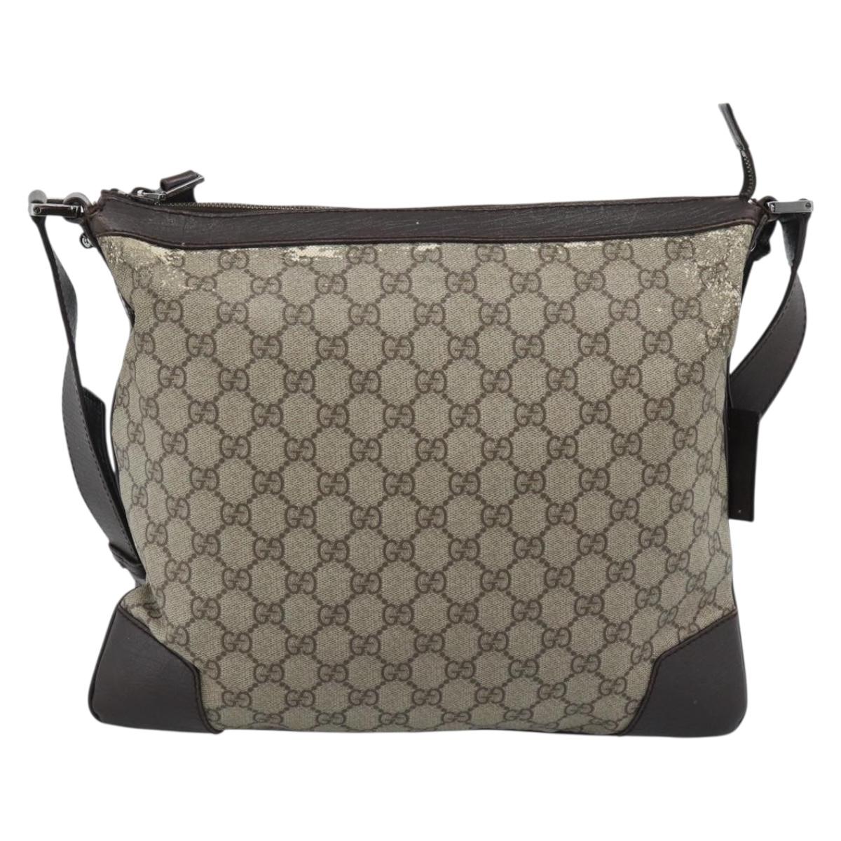 GUCCI GG Supreme Shoulder Bag PVC Beige Silver 148476 Auth BA14217