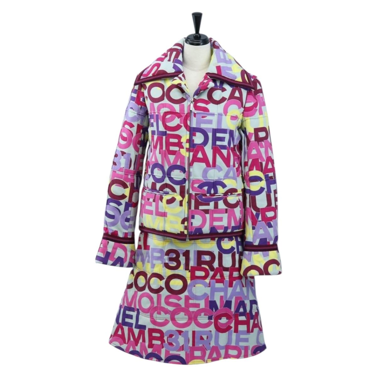CHANEL Skirt Setup Jacket Cotton Pink CC Auth BA14218SM