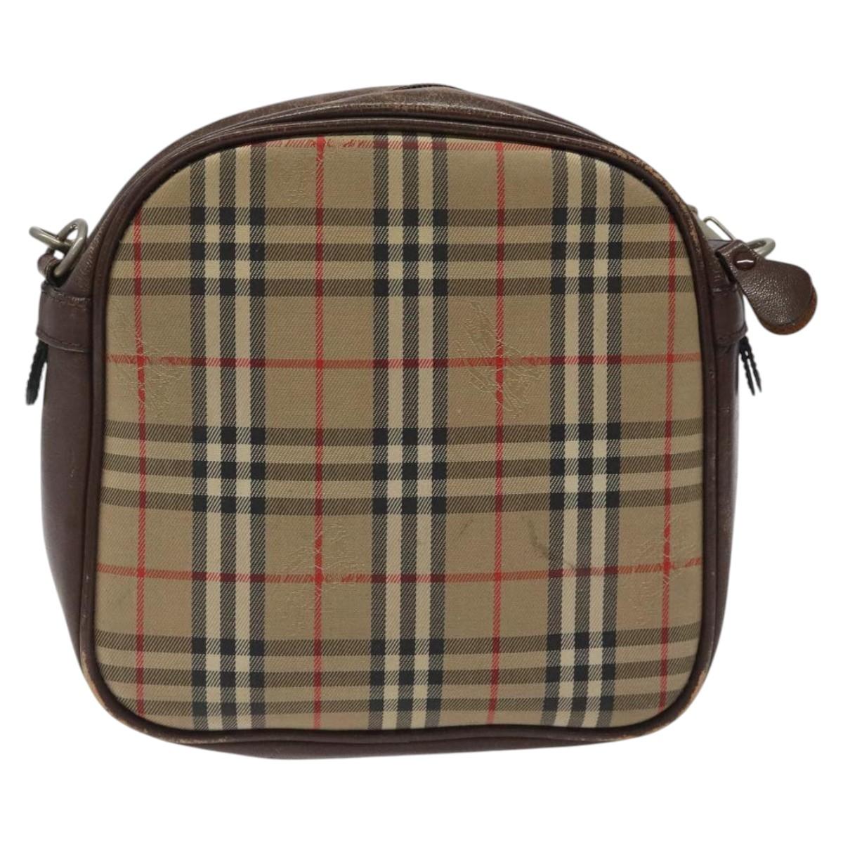 Burberrys Nova Check Shoulder Bag Canvas Beige Gold Auth BA1424