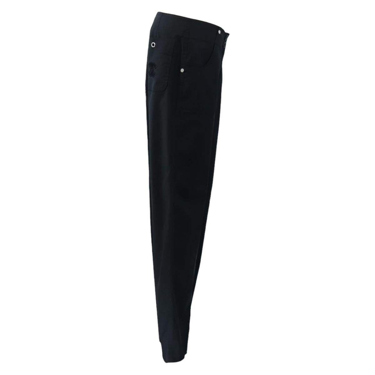 CHANEL Pants Rayon Black CC Auth BA14244V