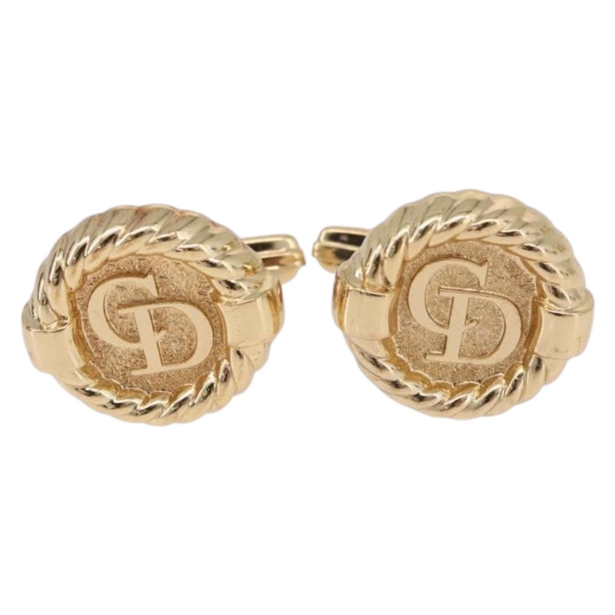 Christian Dior Cuffs & Lapel Pin Set Metal Gold Tone Auth BA14246