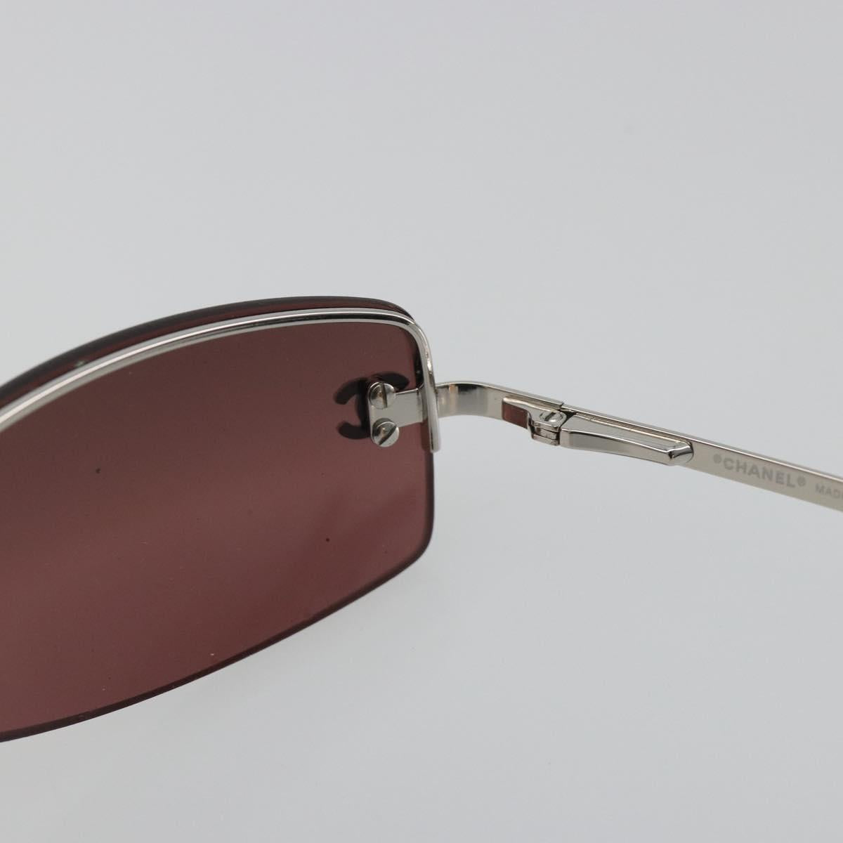 CHANEL Rimless Sunglasses Metal Red Silver CC Auth BA14258M