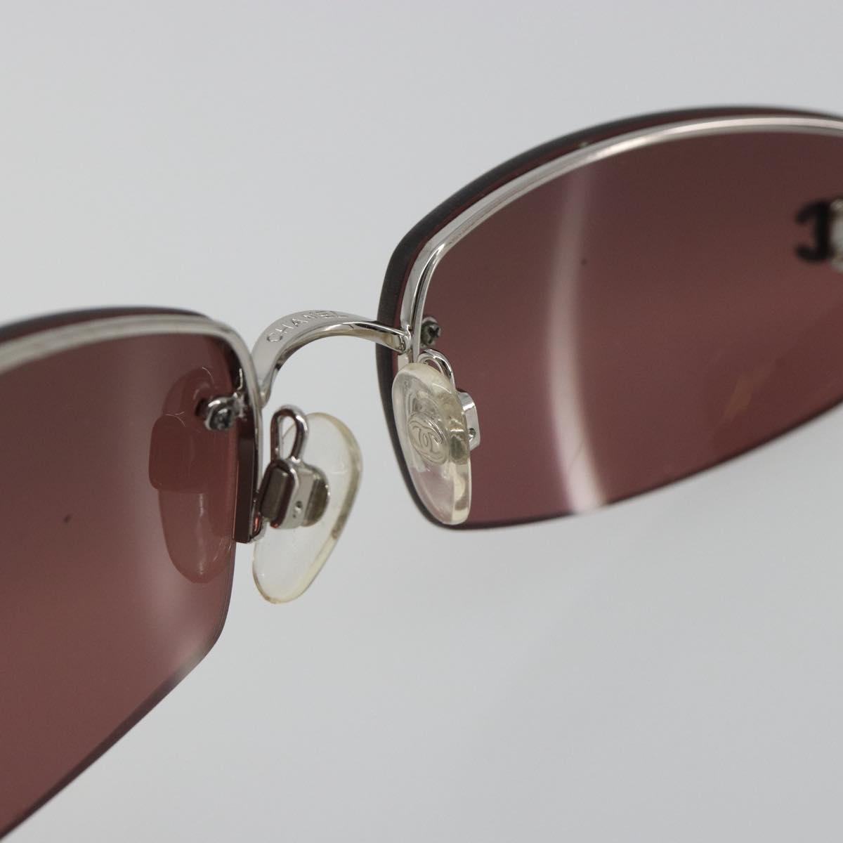 CHANEL Rimless Sunglasses Metal Red Silver CC Auth BA14258M
