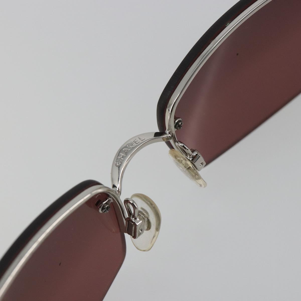 CHANEL Rimless Sunglasses Metal Red Silver CC Auth BA14258M