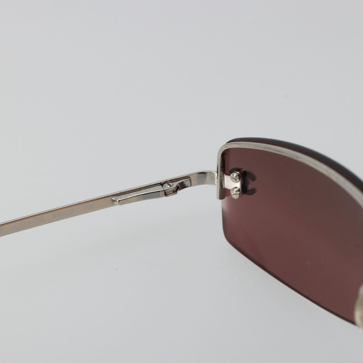 CHANEL Rimless Sunglasses Metal Red Silver CC Auth BA14258M